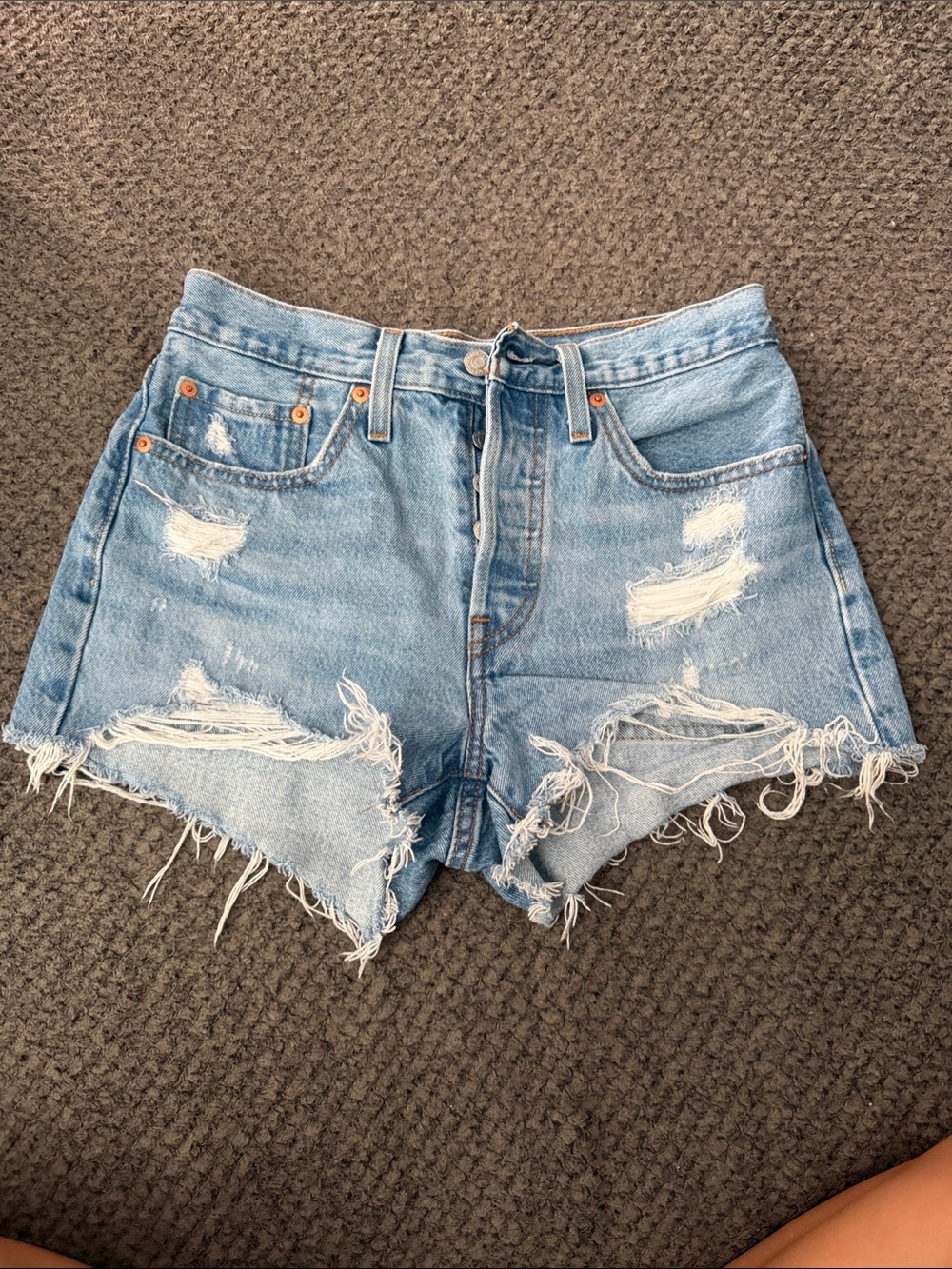 Levi's Light Blue Distressed High-Waist Cutoff Jean Shorts